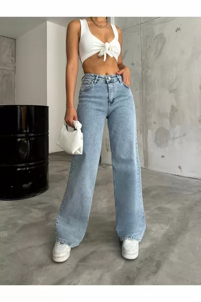 Jeans da donna a vita alta a vita alta a gamba larga sciolti, squallidi