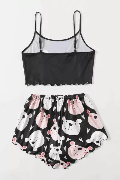 Sleeping Teddy Bear Basque Ultrasoft Strap Shorts Pajama Set