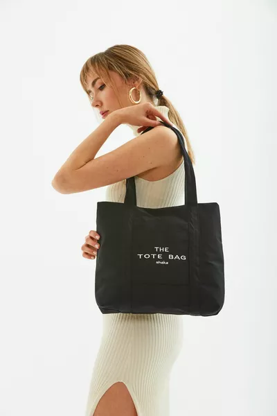 Черный  Передний карман с застежкой на кнопки Детализированная сумка-тоут Вышитая холщовая женская сумка на руку и плечо U: E