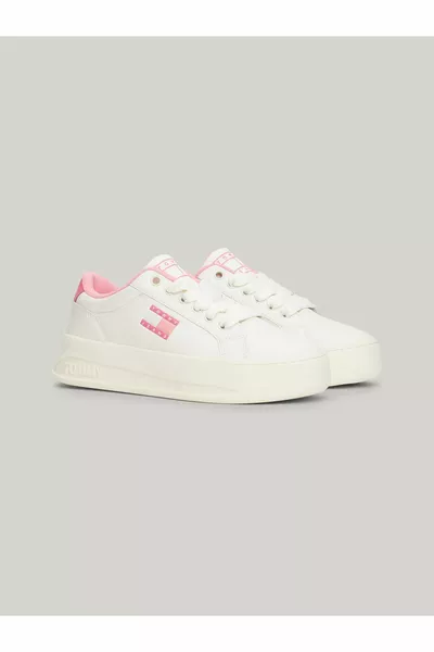 Дамска марка Лого Платформа токчета Стилно изглеждащи ежедневни бели маратонки -