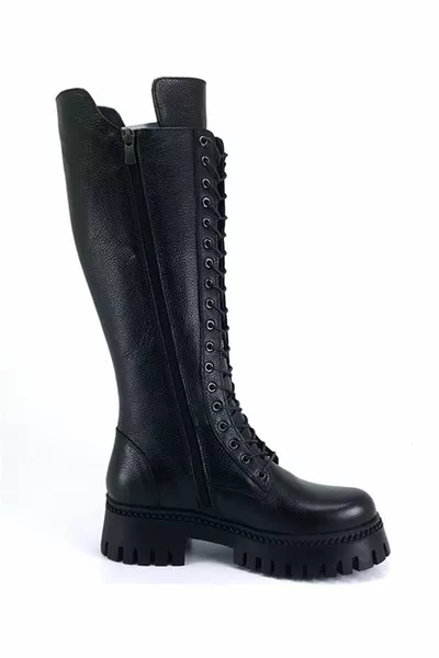 K جلد طبيعي مدعوم وحيد الرباط نموذج سستة إغلاق تحت أحذية الركبة