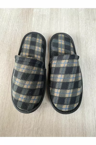 شبشب شتوي هوم للرجال ناعم - أخضر منقوش