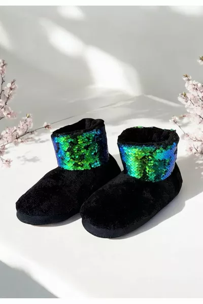Black Sequin Wellsoft Women's Home Boots Panduf