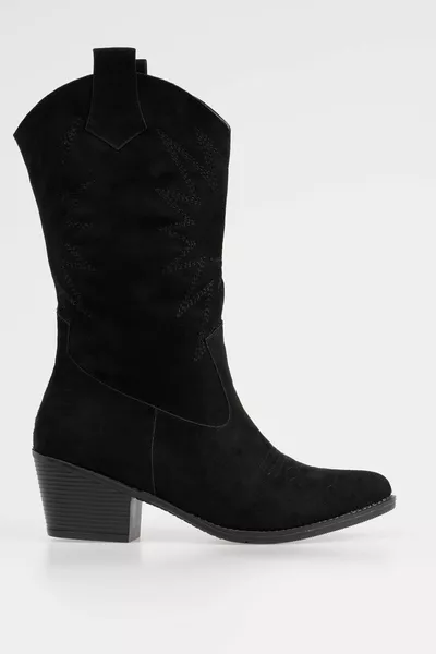 Дамски каубойски ботуши на ток велурени каубойски ботуши