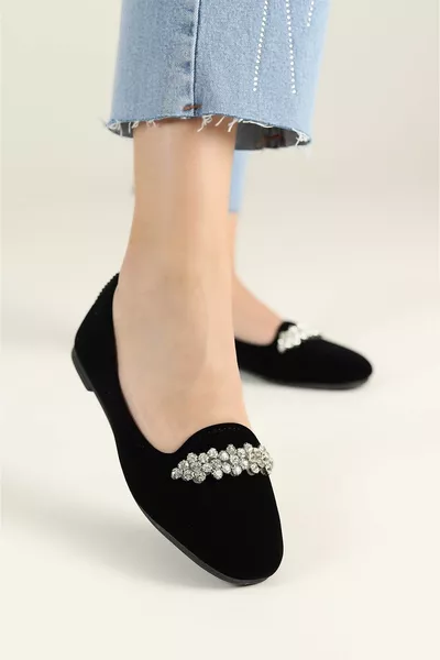 Дамски черни велурени домашни чехли Домашни ботуши Домашни обувки Дамски ежедневни обувки Дамски балетки