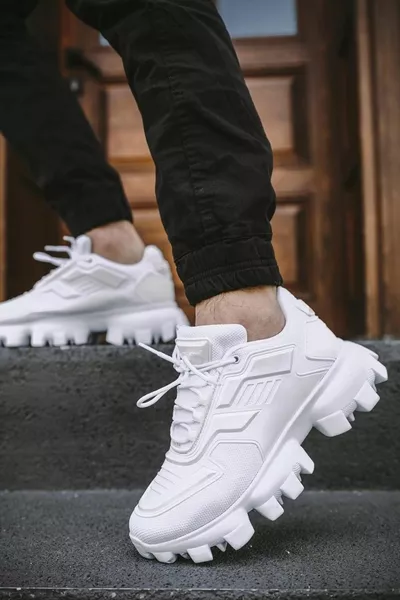 Унисекс прости бели ежедневни маратонки с висока подметка 