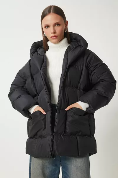 المرأة أسود مقنعين معطف البخاخ كبيرة الحجم 