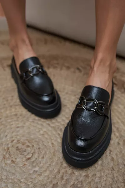 Anabel dames zwarte geïmporteerde gesp detail oxford schoenen