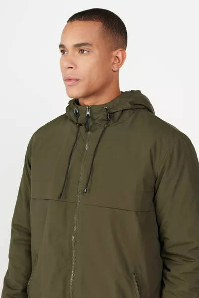 رجالي كاكي قياسي صالح عادي صالح معطف مقنعين مع جيوب جانبية