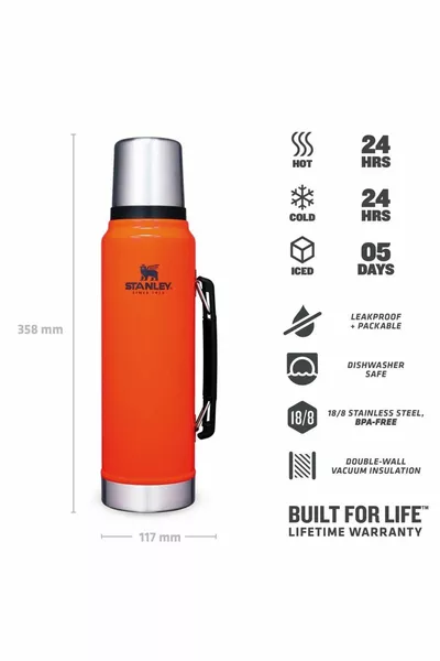 كلاسيك ترمس ستانلس ستيل 1 لتر 1 لتر - برتقالي هنتر