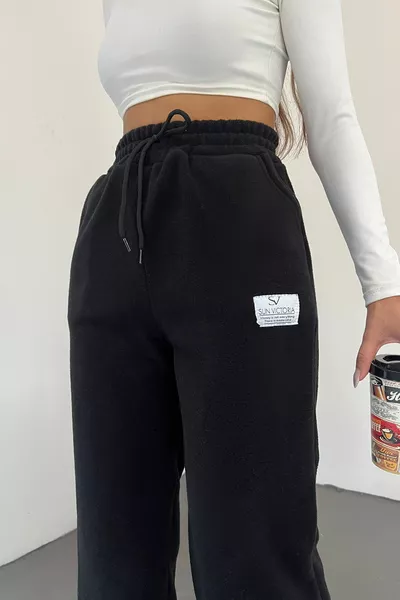 المرأة السوداء الشتاء سميكة الصوف النسيج عالية الخصر عداء بنطال رياضي