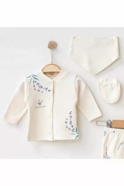 Baby Girl Hospital Exit Lavender Garden Newborn Set Beige 0-3 Months