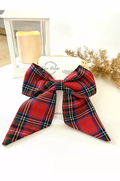 Fermoir noeud à carreaux rouge fait à la main nouveau modèle, boucle du Nouvel An rouge, fermoir des femmes de la Saint-Valentin