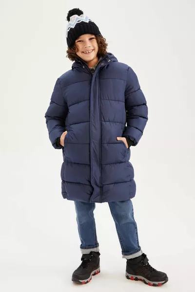 الأولاد طارد للماء مقنعين القطيفة معطف طويل مبطن