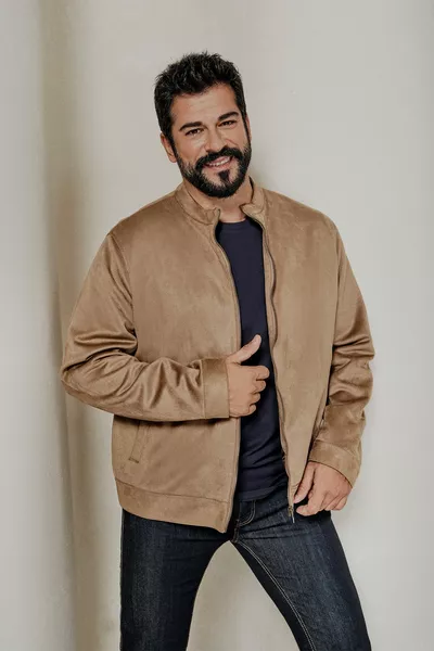 الرجال البيج القياسية صالح عادي قطع الوقوف طوق من جلد الغزال سترة معطف