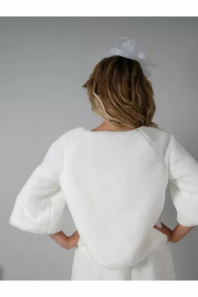 Broche Fourrure Française à Manches Longues Blanc Cassé, Etol, Boléro, Châle, Fourrure de mariée, Veste d’invitation