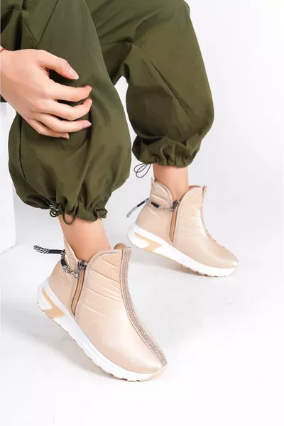 Su Geçirmez Paraşüt Kumaş Taşlı Bej Spor Bot 