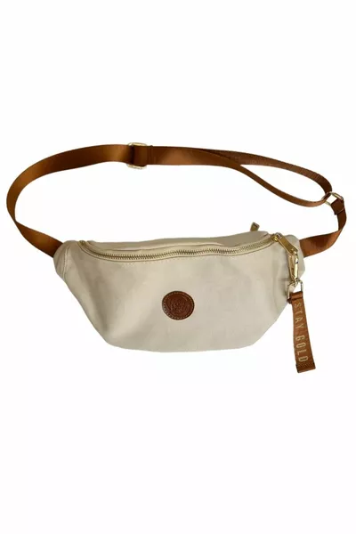 Stay Gold Canvas Stof Beige Taille en Schoudertas met Verstelbare Riem, 2 Compartimenten - Sleutelhanger