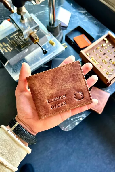 Nirvana Vintage Tan Echtleder Herren Geldbörse Personalisierter Name Gedruckt (Leder Schlüsselanhänger Geschenk)