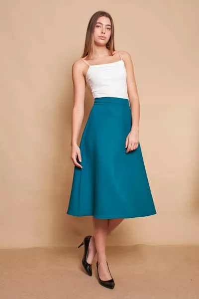 المرأة عالية الخصر تحت الركبة الخفيفة ليكرا النسيج بيل تنورة البنزين