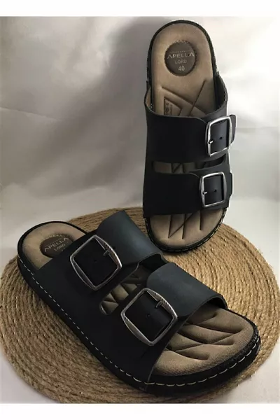 Pantofole da uomo regolabili ortopediche e suola leggera in morbida pelle di grandi dimensioni con doppia fibbia