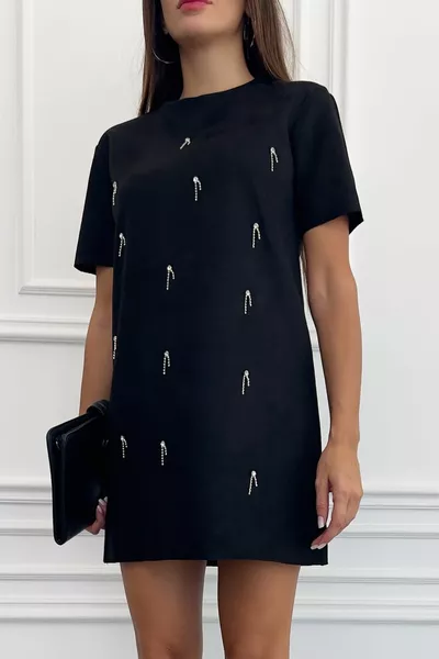 Robe noire en faux daim pierre brillante