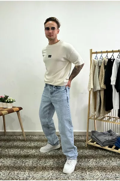 Pantalon baggy bleu glacier