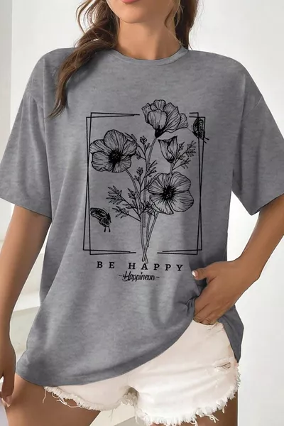 Unisex Be Happy bedrucktes Oversize-T-Shirt