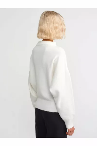  Opstaande kraag Basic trui-ecru