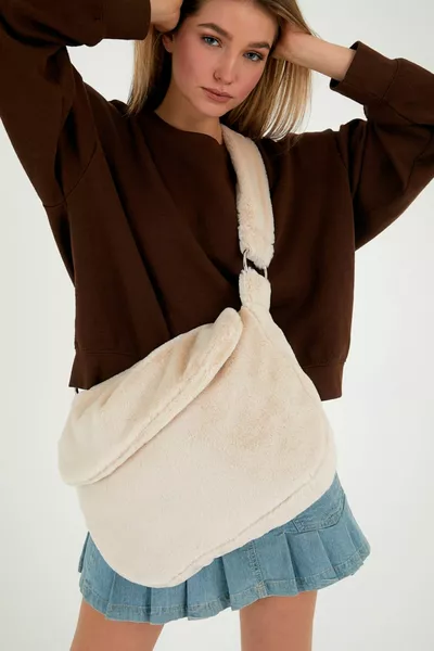 Cream Toscana / Cream Color Plush Lid Postman Cross Strap Borsa da scuola a tracolla