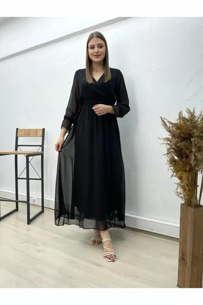 Robe longue doublée en mousseline de soie Robe grande taille