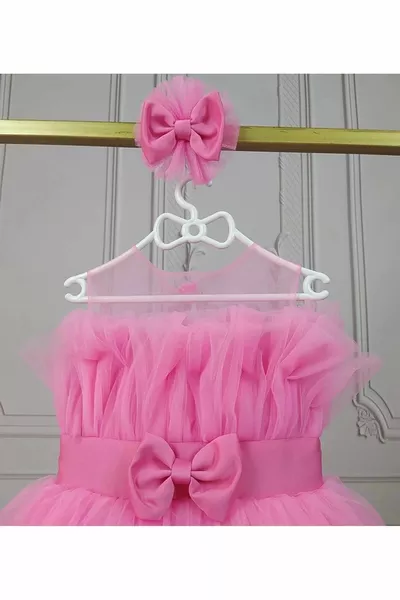 filles rose transparent haut avant noeud détaillé ceinturé bouffant