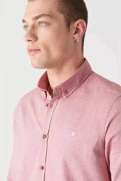 Camicia Oxford Borgogna % Cotone Uomo 