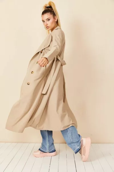 Women's Shawl Collar Buttoned Trench Coat