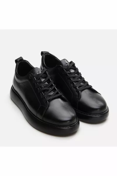 Echt lederen zwarte casual herenschoenen