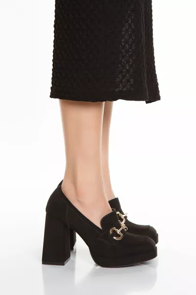 الكعب العالي من جلد الغزال منصة أحذية التسكع الوحيد مع مشبك الجبهة