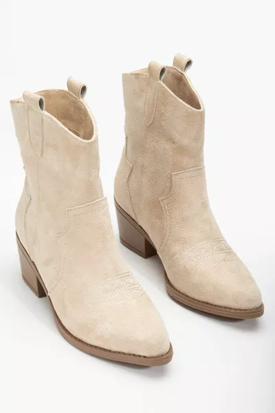 RISSOLI БЕЖОВ КРЕМ ВЕЛУРБродирани ботуши за западни каубойски ботуши