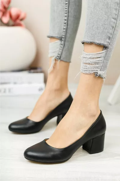 Кръгла форма Дамска черна кожа