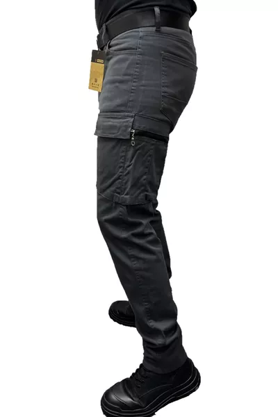 بنطال تكتيكي رجالي بجيب، ضيق، باللون الرمادي الداكن