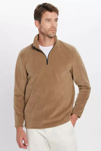 Унисекс стандартного кроя флисовый свитшот с воротником-лодочкой, стойкий к катышкам, холодозащитный, хаки