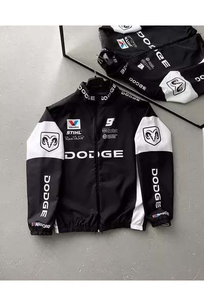 Imperméable et coupe-vent unisexe noir avec imprimé Dodge