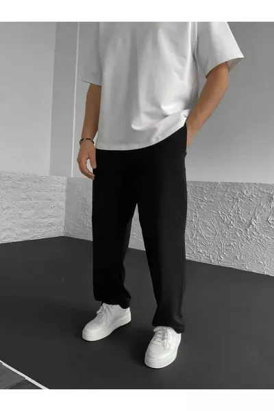 Black Baggy Loose Fit Straight Leg Casual 