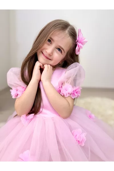 Costume enfantin de soirée en satin de coton avec jupe en tulle bouffante