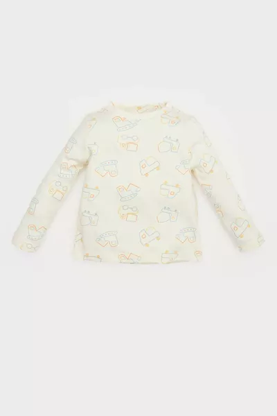 طقم مكون من قطعتين للأطفال الرضع، قميص قطني طويل الأكمام وسالوبيت مطبوع عليه سيارة SP