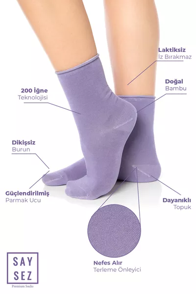 Calze da donna in bamboo senza elastico grigio-rosa-lilla, senza cuciture, confezione da 3 pezzi / Non lascia segni - Non stringe