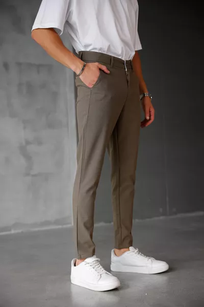 Men's Slim Fit Brown Linen Pants