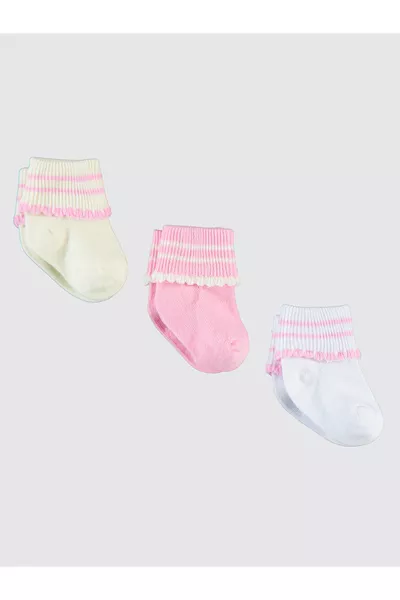Set di 3 calzini per neonata 0-6 mesi Rosa
