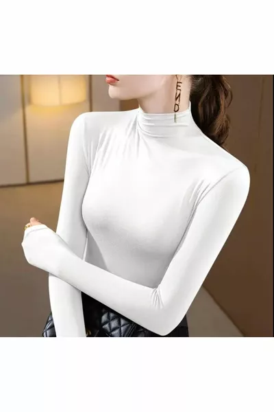 Women's Long Sleeve Half Turtleneck Stretch Jersey Top