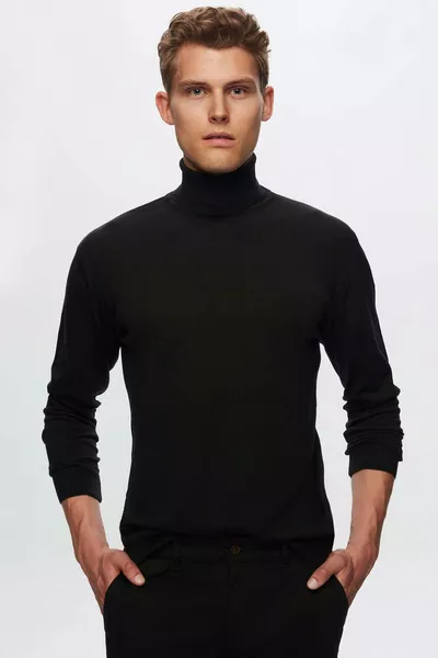 Ds Damat Обычная посадка Черный Свитер с воротником-гольф из хлопковой смеси