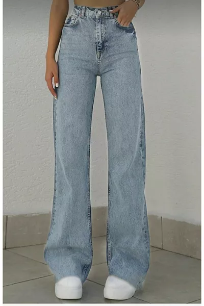 Дънки Edna Gold Ikon 's светлосини с ликра, супер висока талия, разкроени Palazzo стил